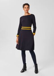 Vivian Ponte Dress, Navy Chartreuse, hi-res