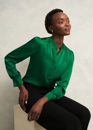 Jade Satin Blouse, Verdant Green, hi-res