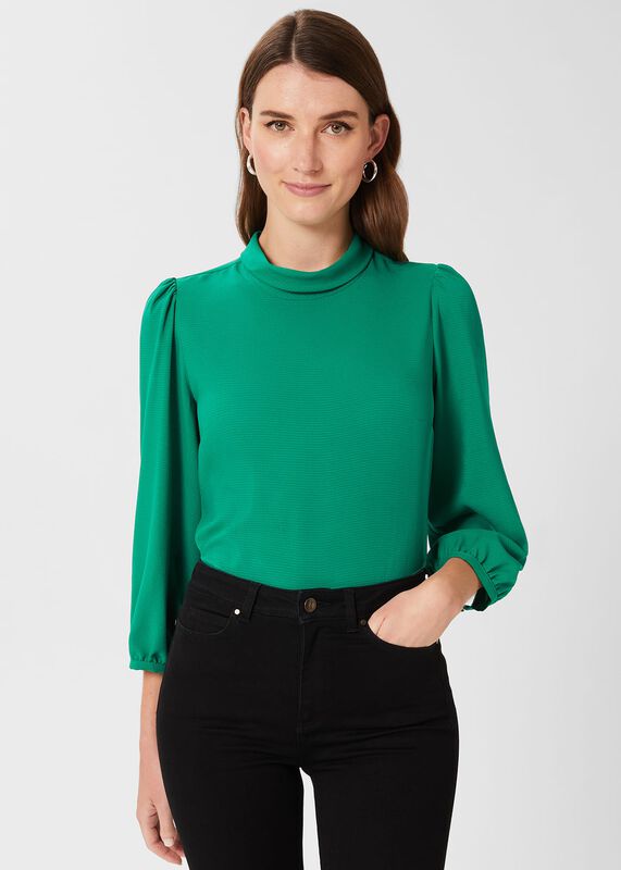 Leah Jacquard Spot Roll Neck Blouse