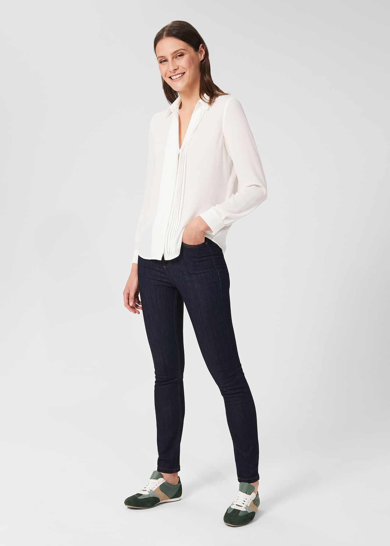 Elaine Pleat Shirt, Ivory, hi-res