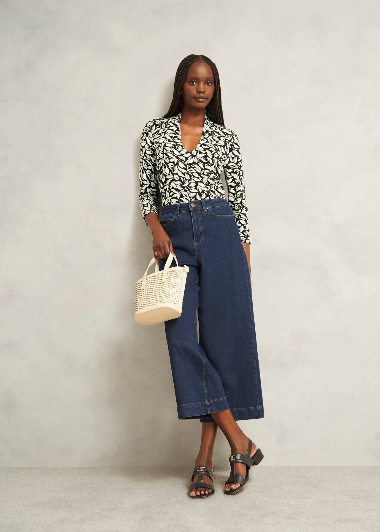 Aimee Printed Top, Navy Green, hi-res