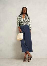 Aimee Printed Top, Navy Green, hi-res
