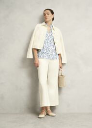Ivory Floral Jules Top with Frill Sleeve, Ivory Blue, hi-res