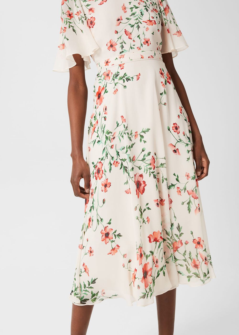 Gianna Silk Floral Dress, Cream Red Multi, hi-res