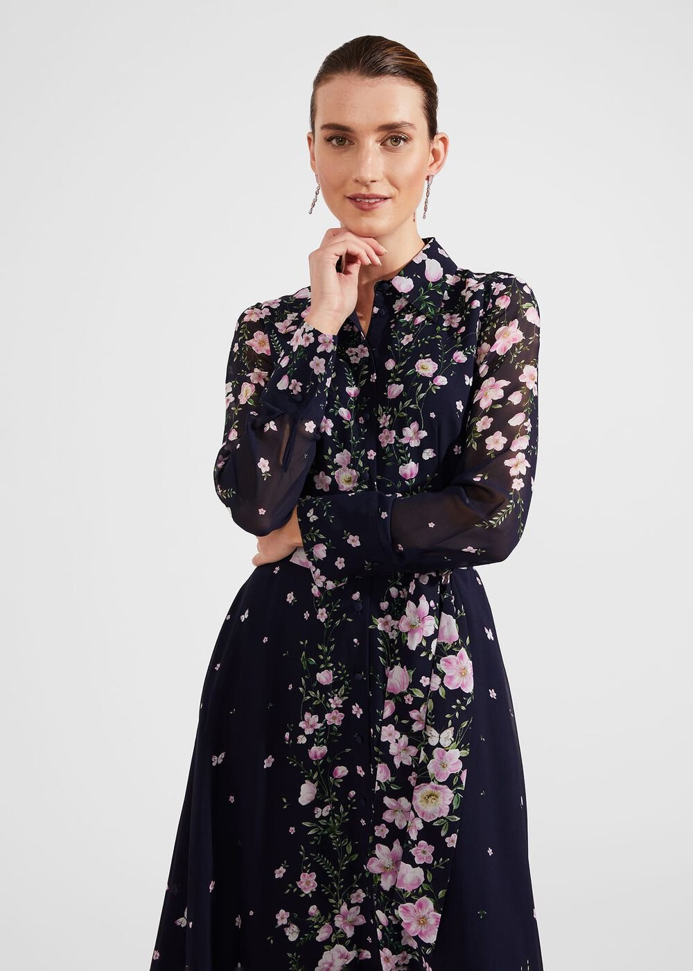 Petite Juliet Floral Silk Dress, Navy Multi, hi-res