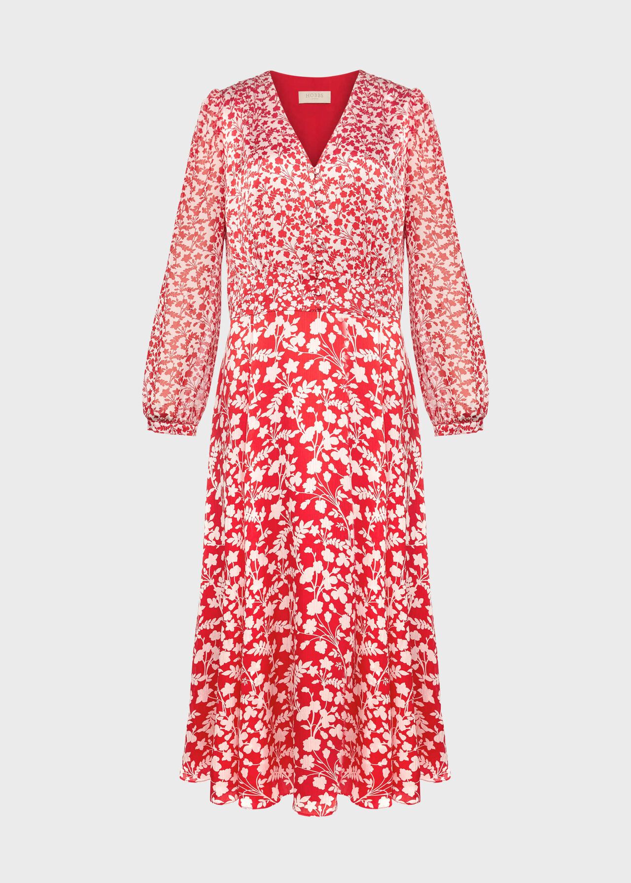 Rosie Floral V Neck Dress, Rasp Red Ivory, hi-res