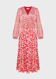 Rosie Floral V Neck Dress, Rasp Red Ivory, hi-res