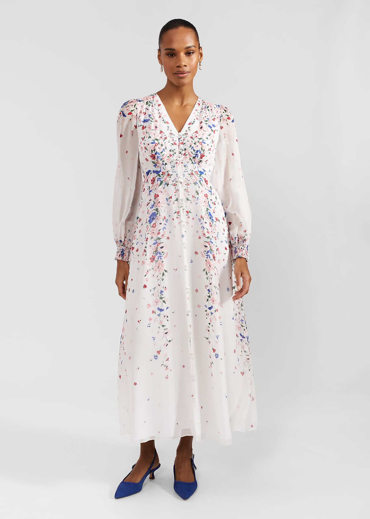 Asher Silk Midi Dress, Ivory Multi, hi-res