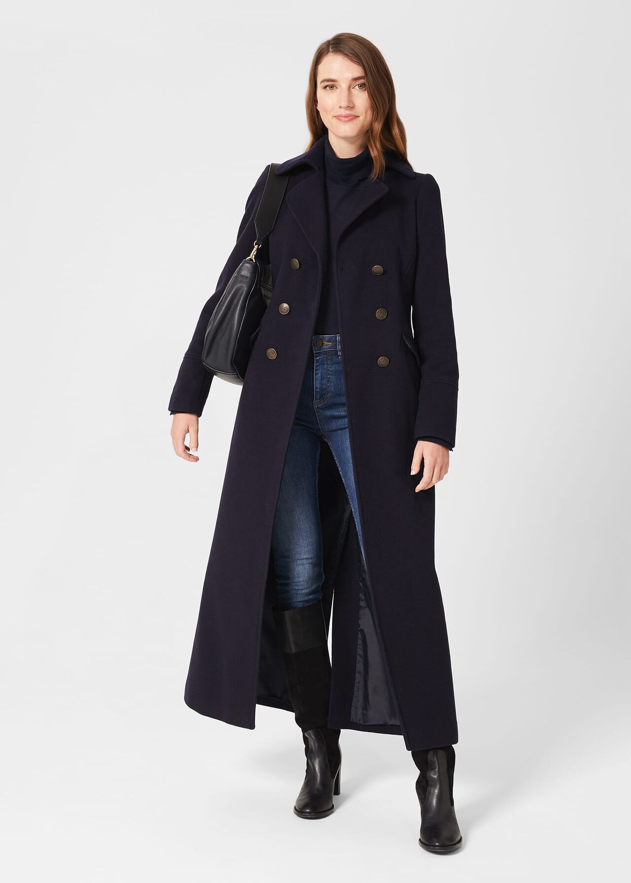 Brenna Wool Blend Maxi Coat, Navy, hi-res