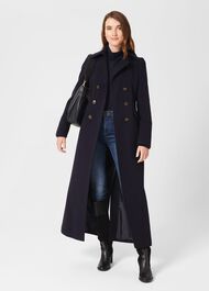 Brenna Wool Blend Maxi Coat, Navy, hi-res