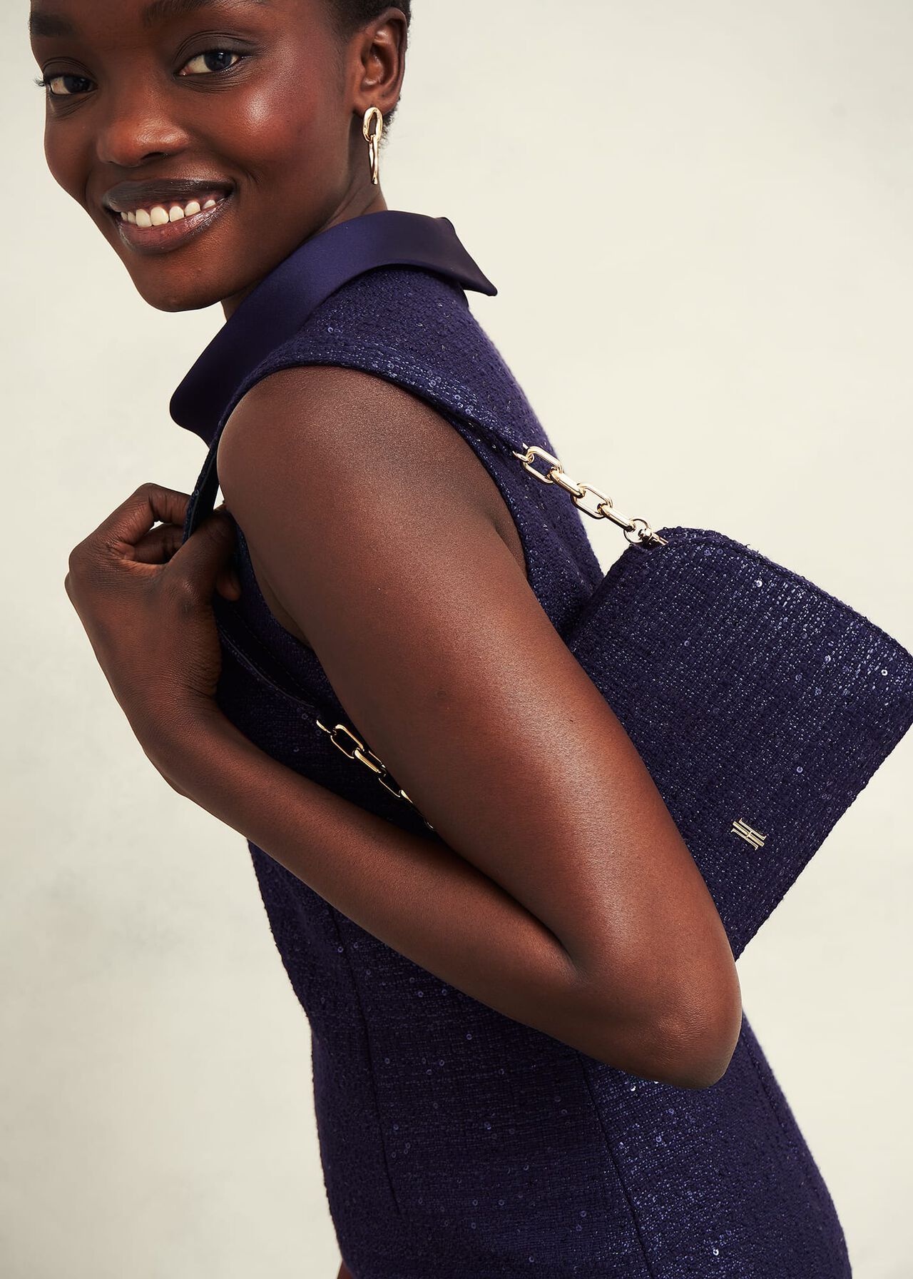 Milan Tweed Clutch Bag, Midnight, hi-res