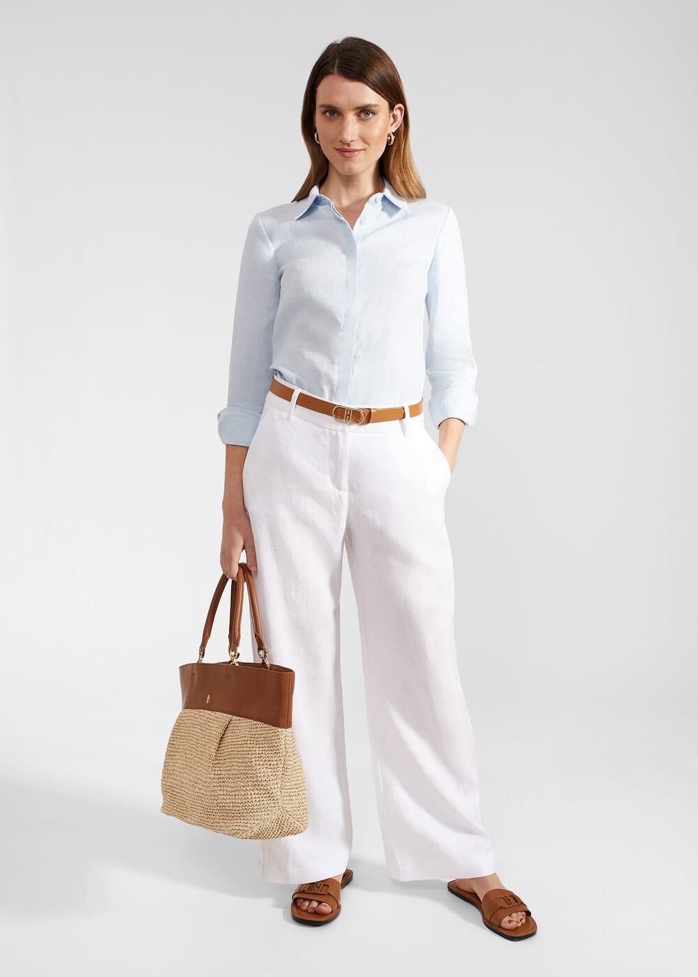 Lynn Linen Trousers, White, hi-res