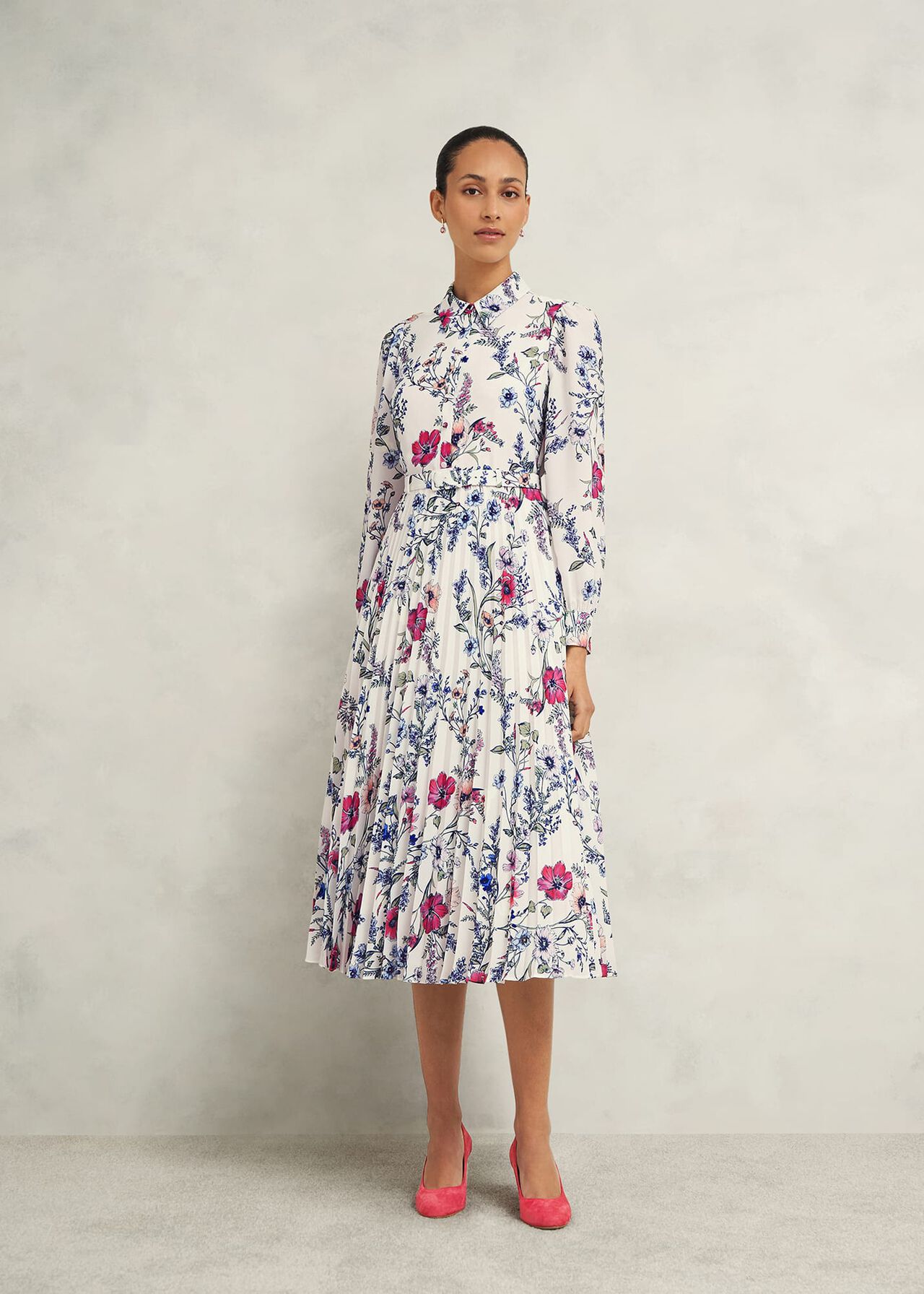 Ashleen Pleated Shirt Dress, Ivory Multi, hi-res