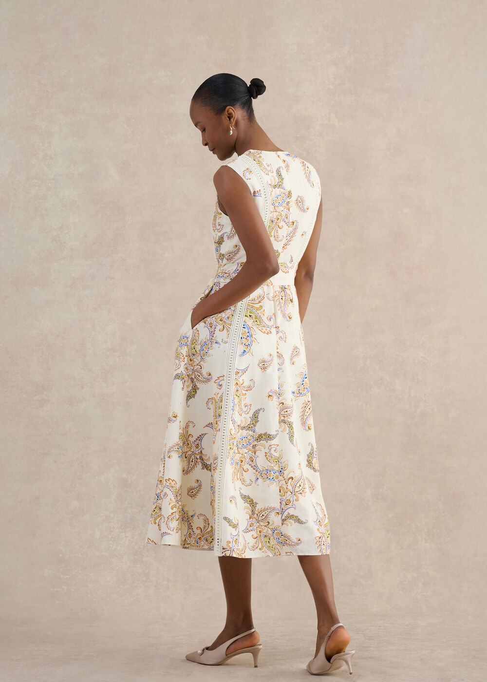 Uma Trimmed Linen Dress, Cream Multi, hi-res