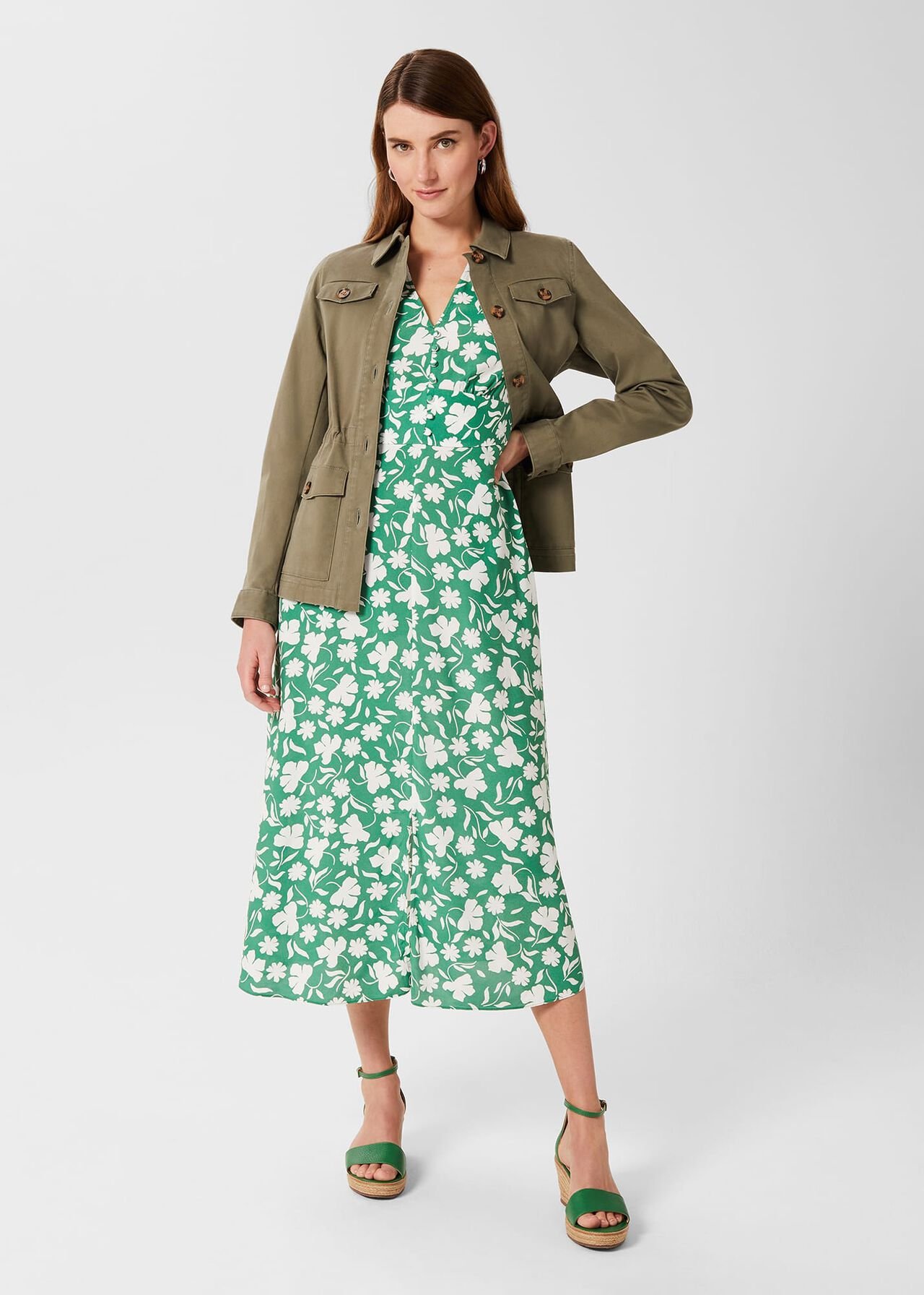 Allison Floral Fit And Flare Dress, Green White, hi-res