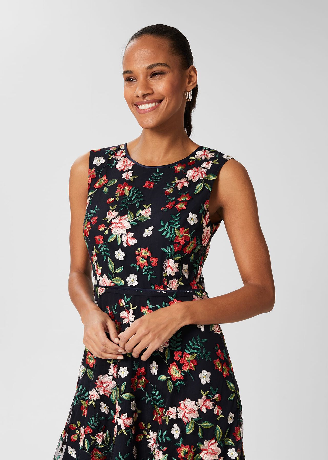 Rosella Embroidered Dress, Navy Multi, hi-res