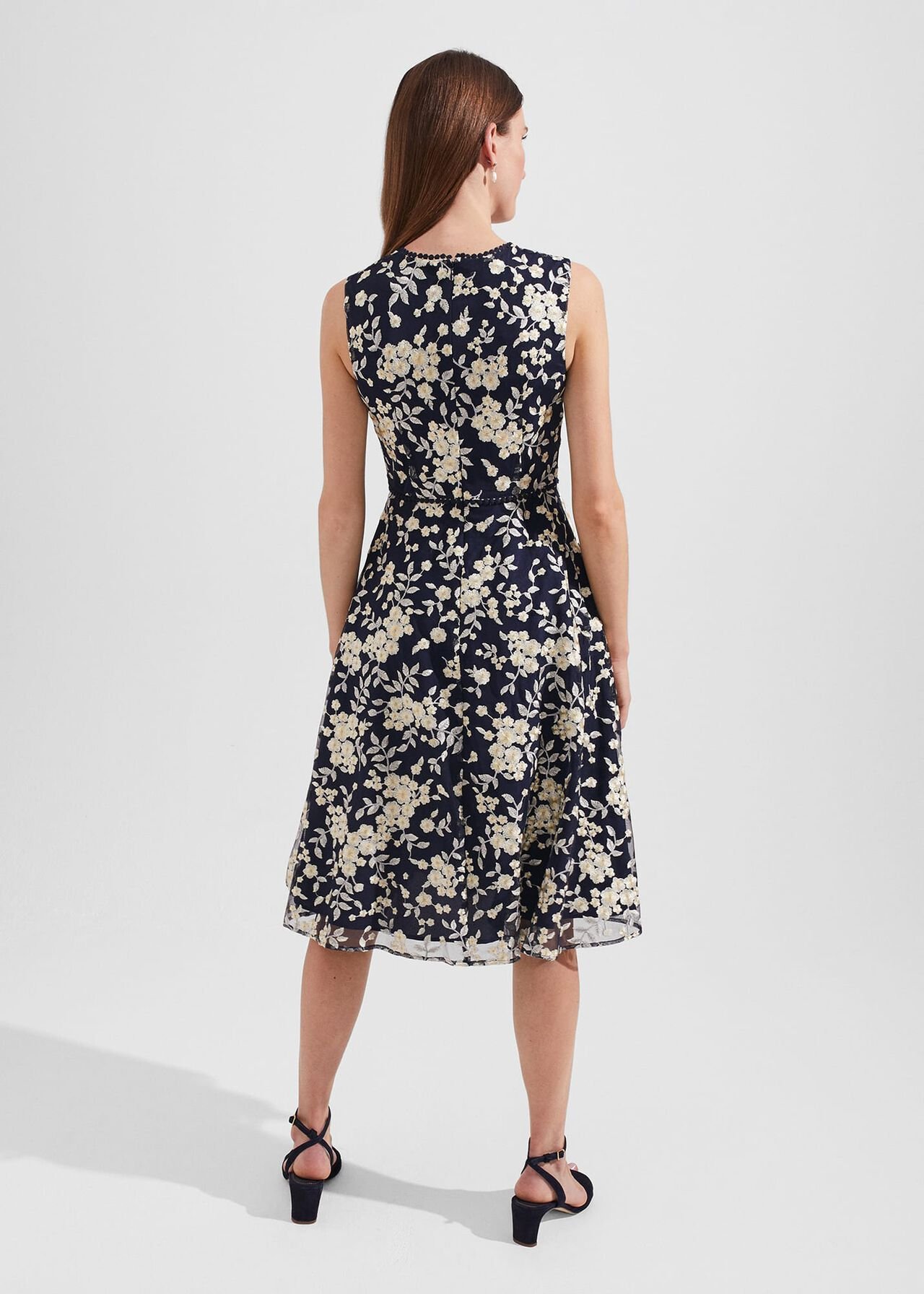 Scarlett Embroidered Dress, Navy Yellow, hi-res