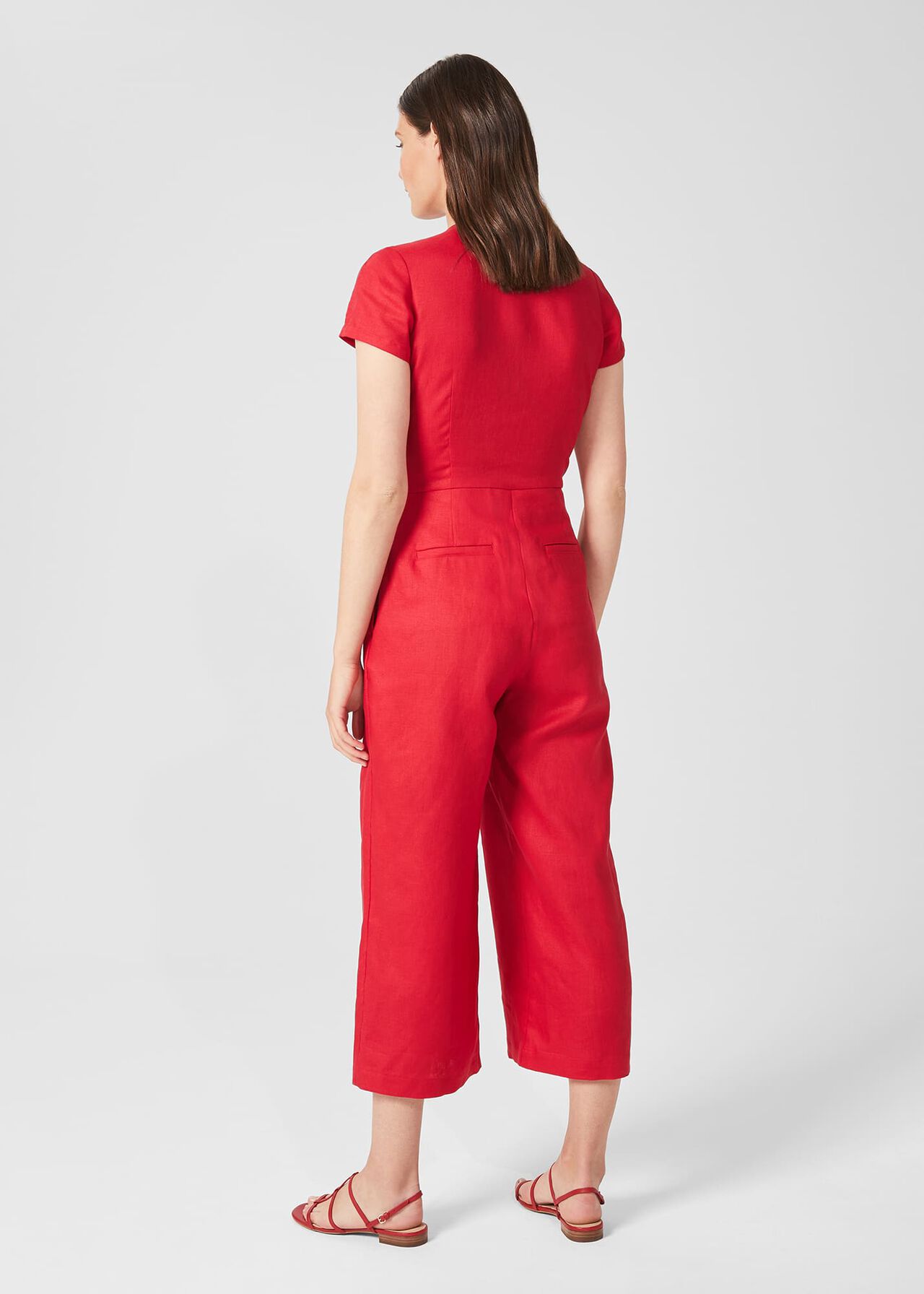 Jayne Linen Cropped Jumpsuit, Raspberry, hi-res