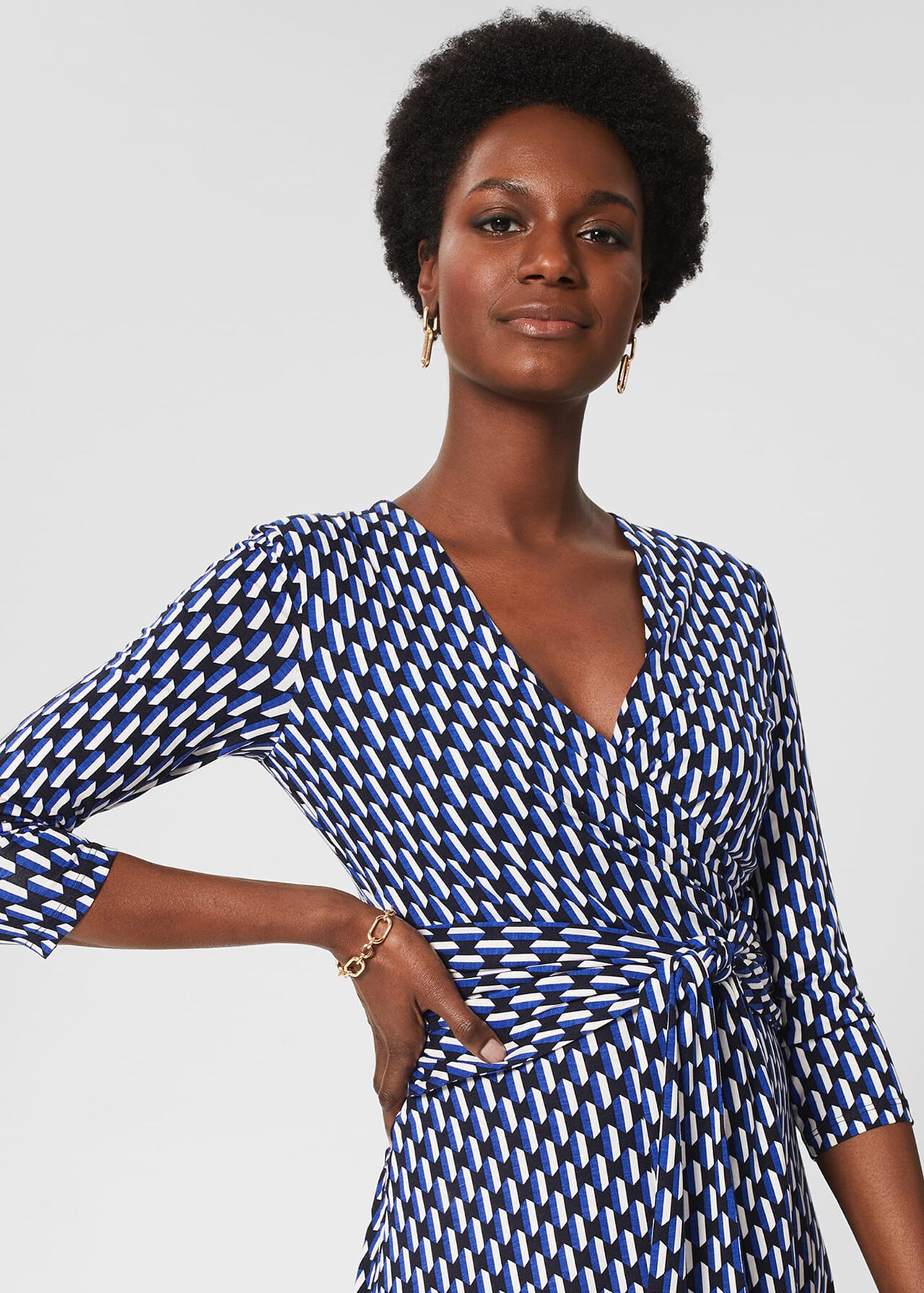 Dina Wrap Dress, Navy Multi, hi-res