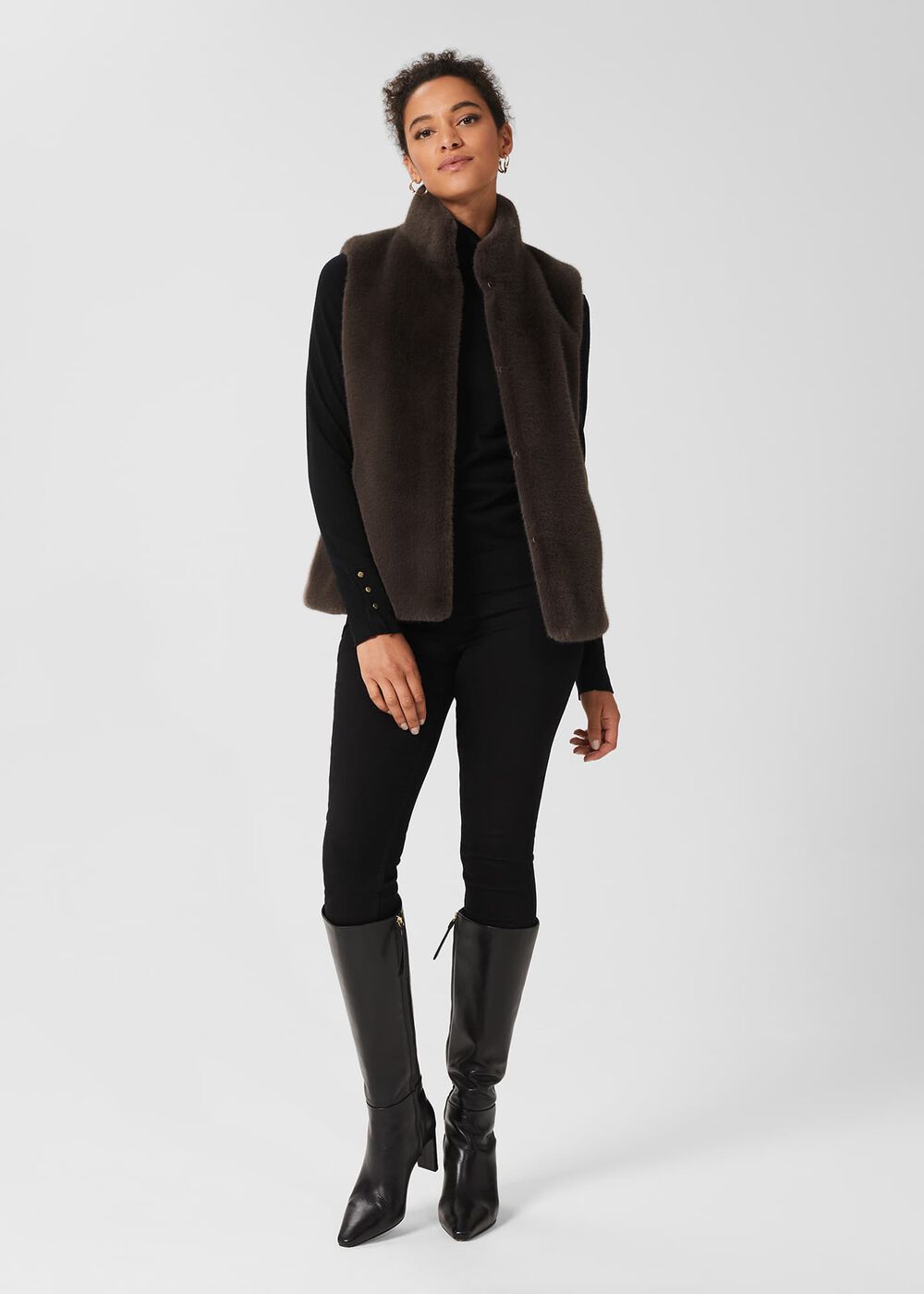 Verena Faux Fur Gilet, Charcoal Grey, hi-res