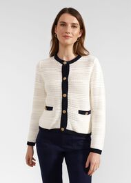 Nola Cotton Blend Knitted Jacket, Ivory Navy, hi-res