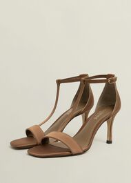 Nadia T-Bar Satin Sandals, Medlar Brown, hi-res