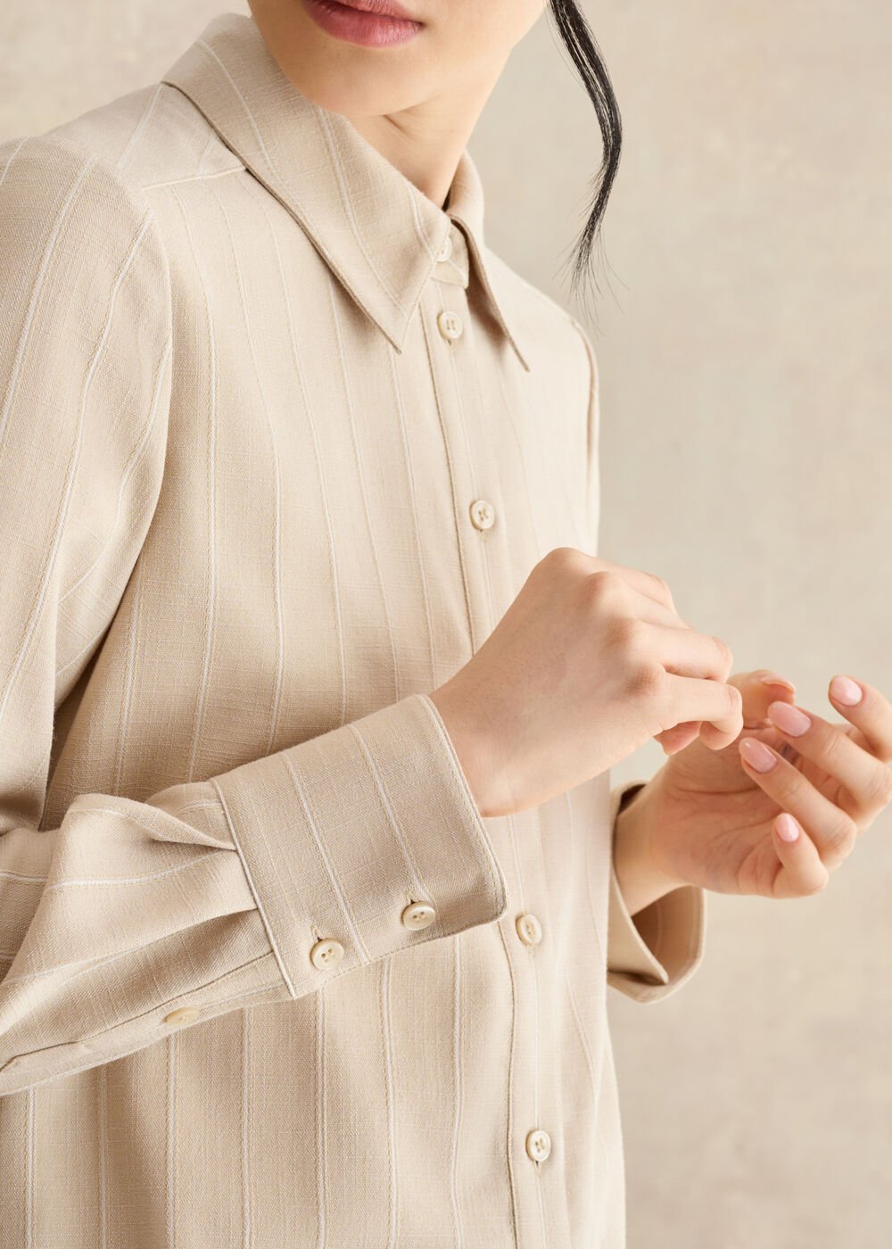 Hadley Linen Pinstripe Shirt, Neutral Ivory, hi-res