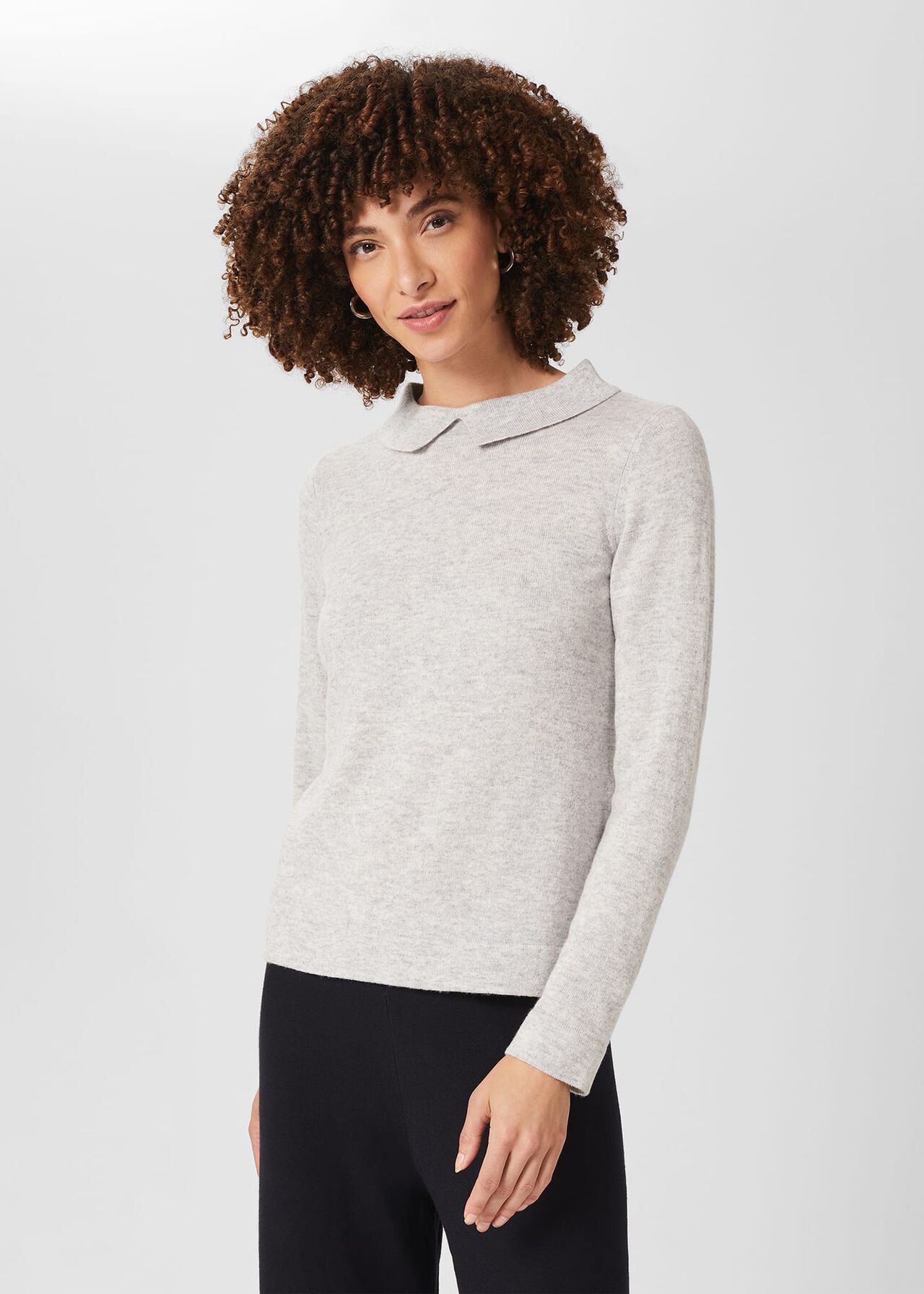Priya Wool Cashmere Jumper, Pale Grey Marl, hi-res