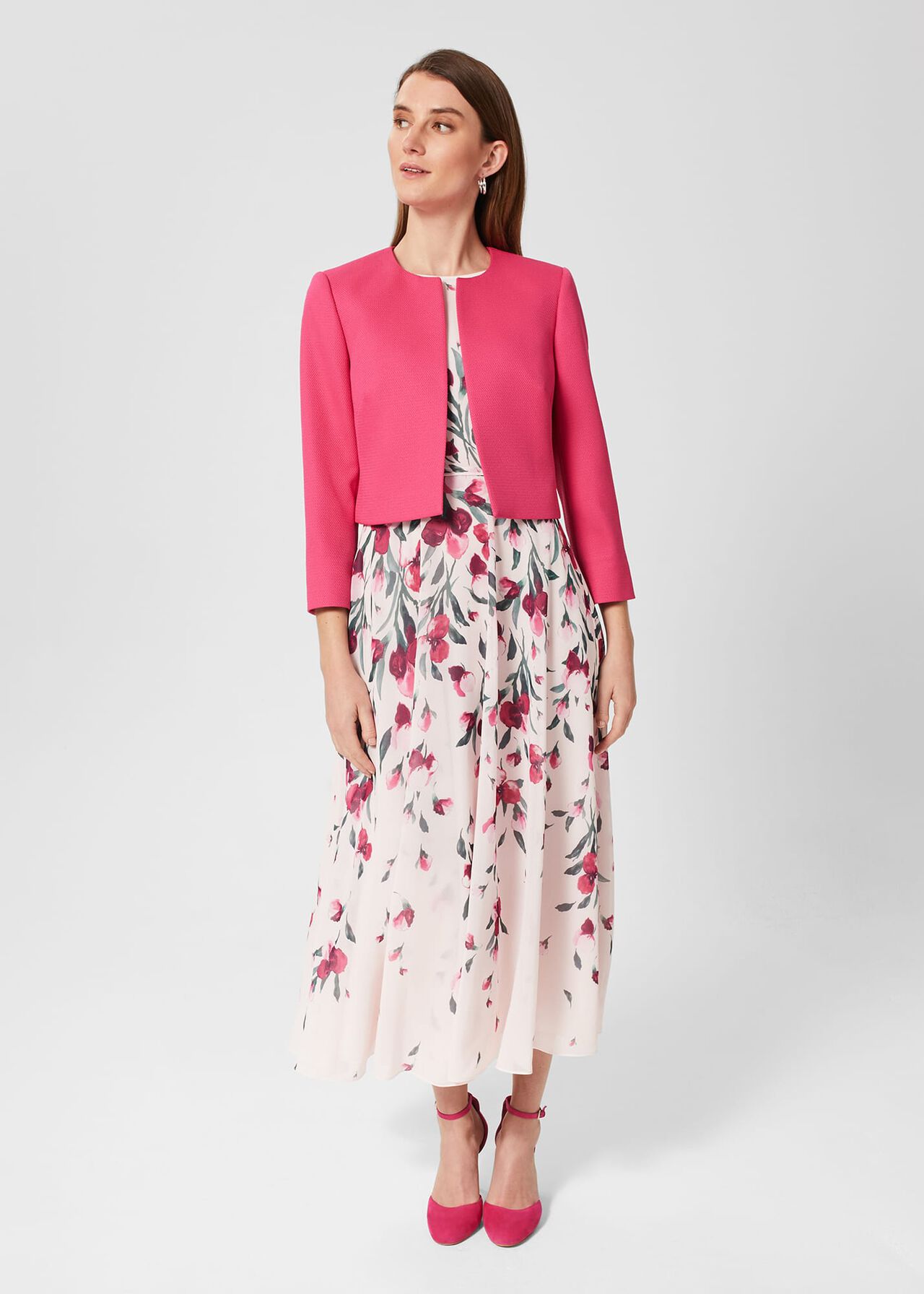 Petite Carly Floral Midi Dress, Pink Multi, hi-res