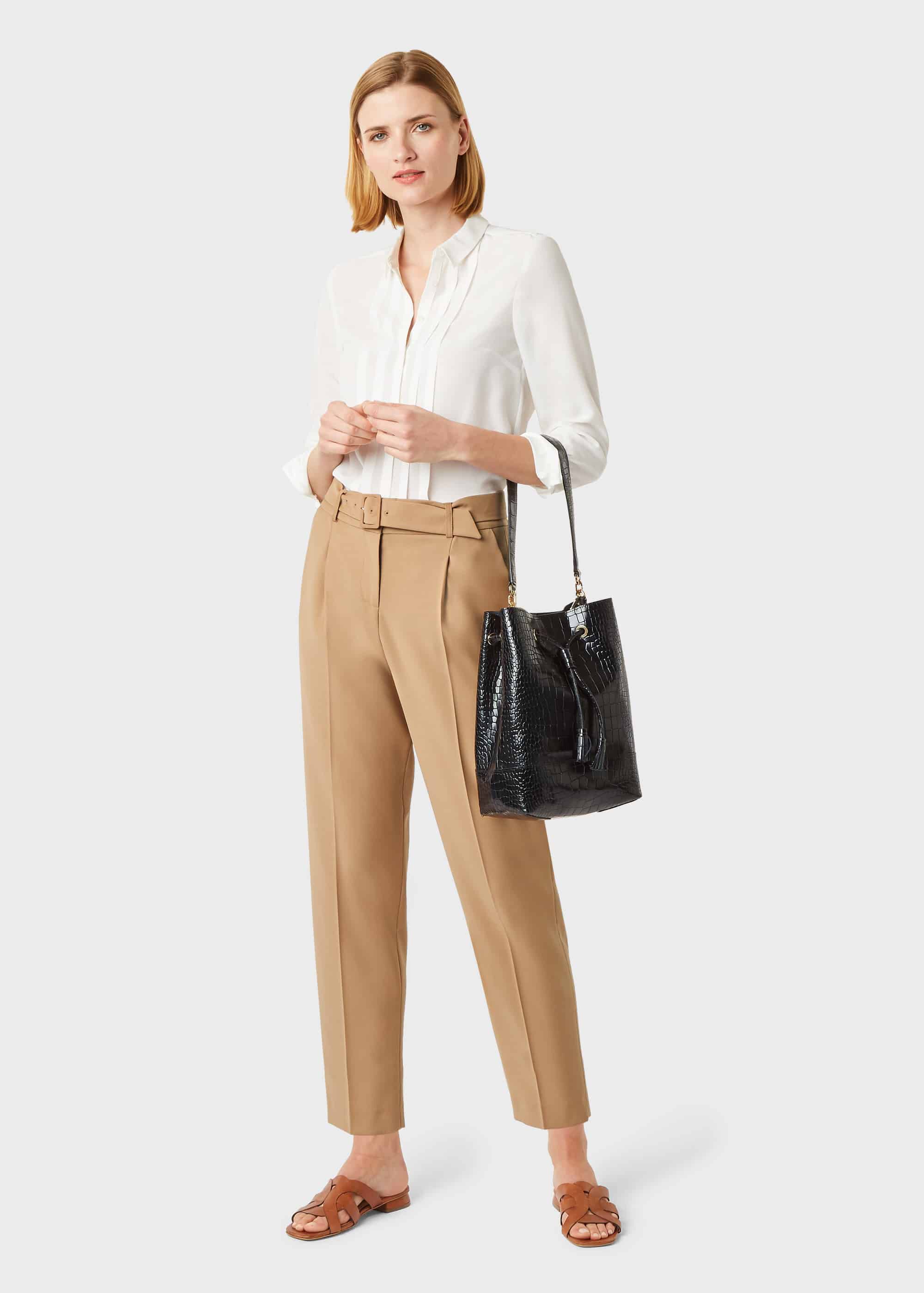 Bettina Check Suiting Tapered Trousers Camel Mix  French Connection UK