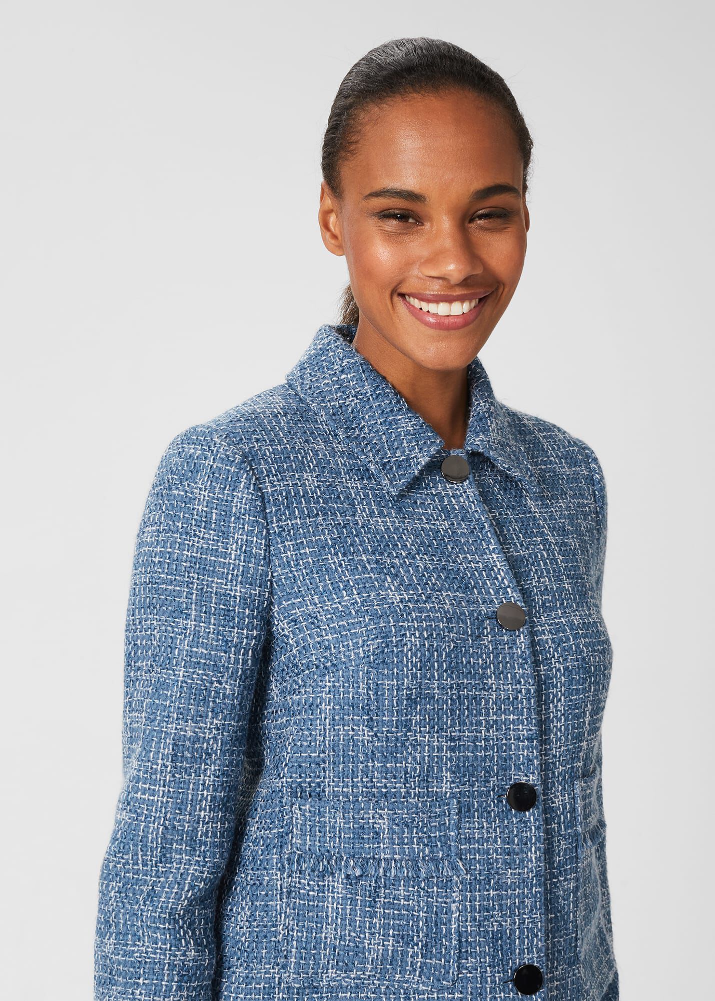 Blue tweed hotsell jacket womens