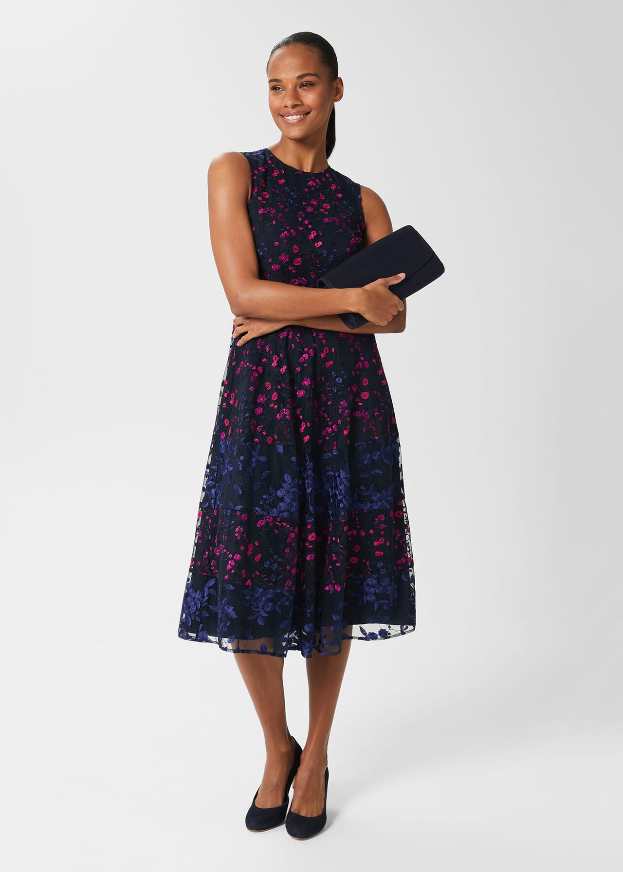 Kasia Floral Embroidered Dress, Navy Multi, hi-res