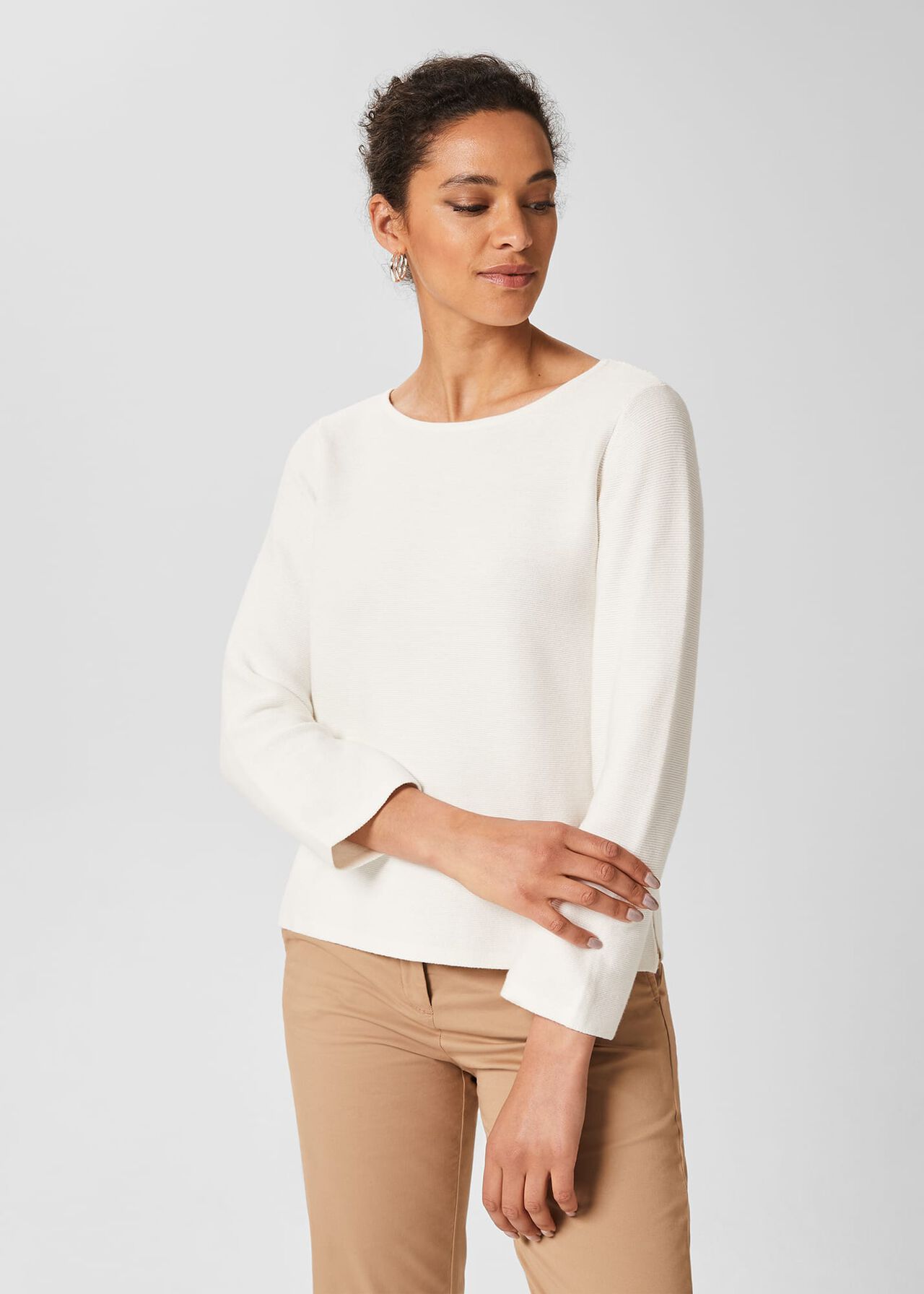 Beatrice Cotton Sweater, Ivory, hi-res