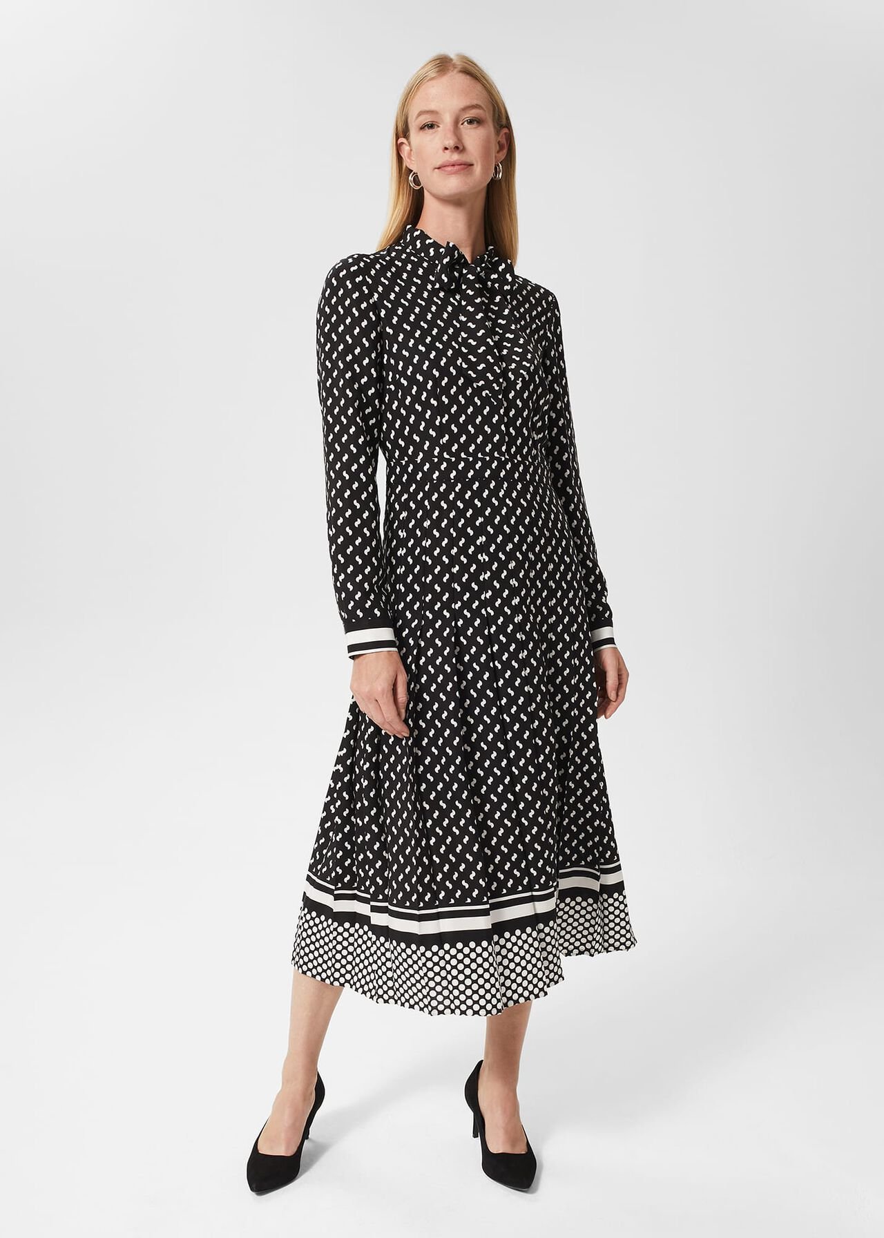 Aurielia Silk Dress, Black Ivory, hi-res