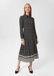 Aurielia Silk Dress, Black Ivory, hi-res