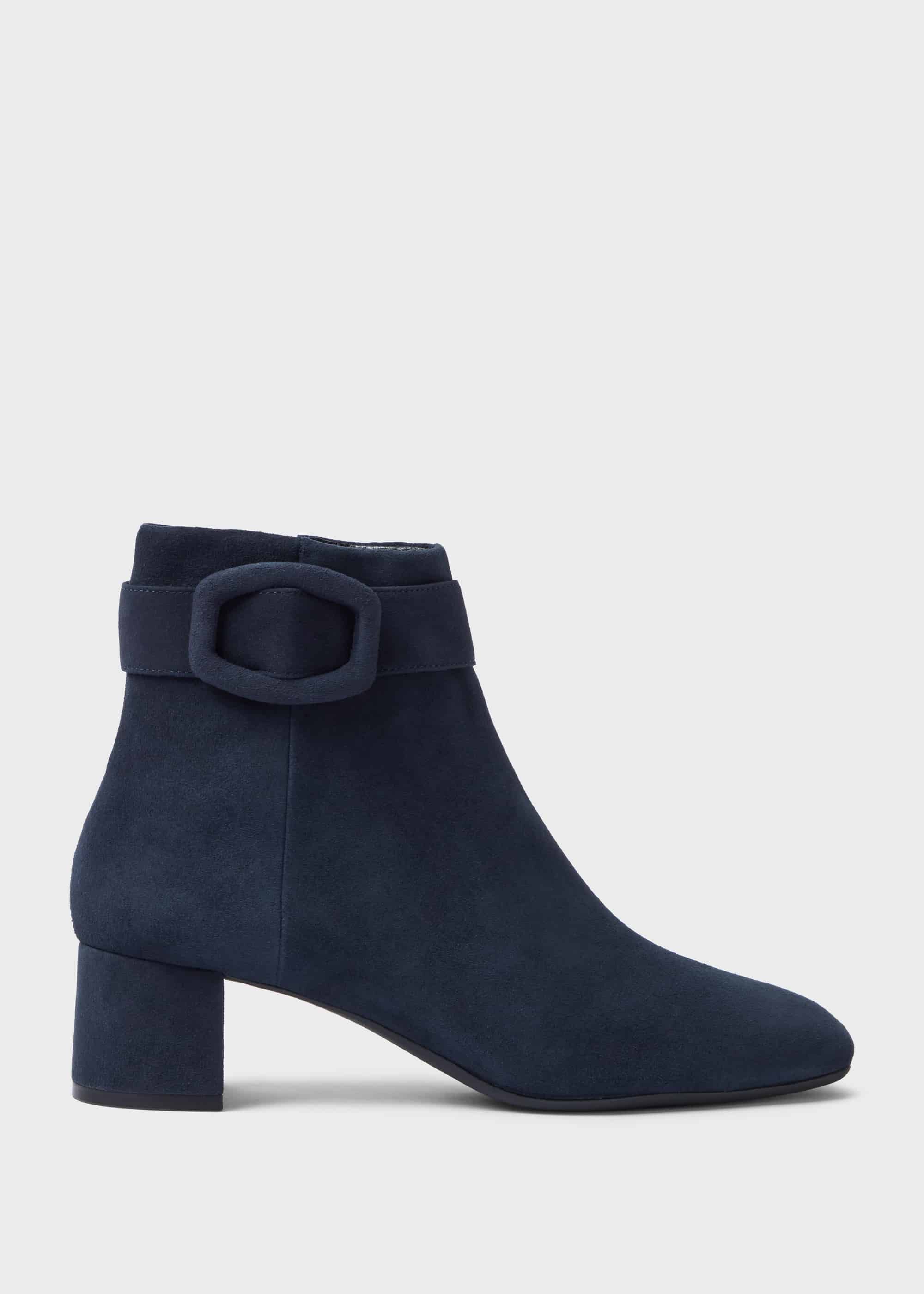 navy block heel boots