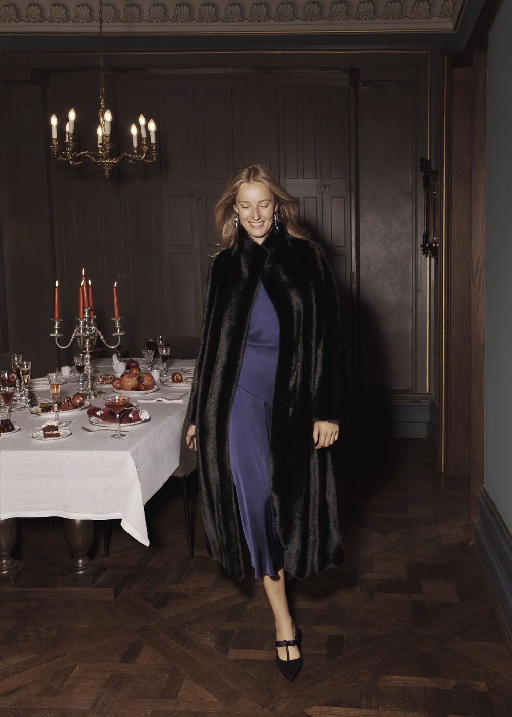 Misha Faux Fur Maxi Coat, Black, hi-res