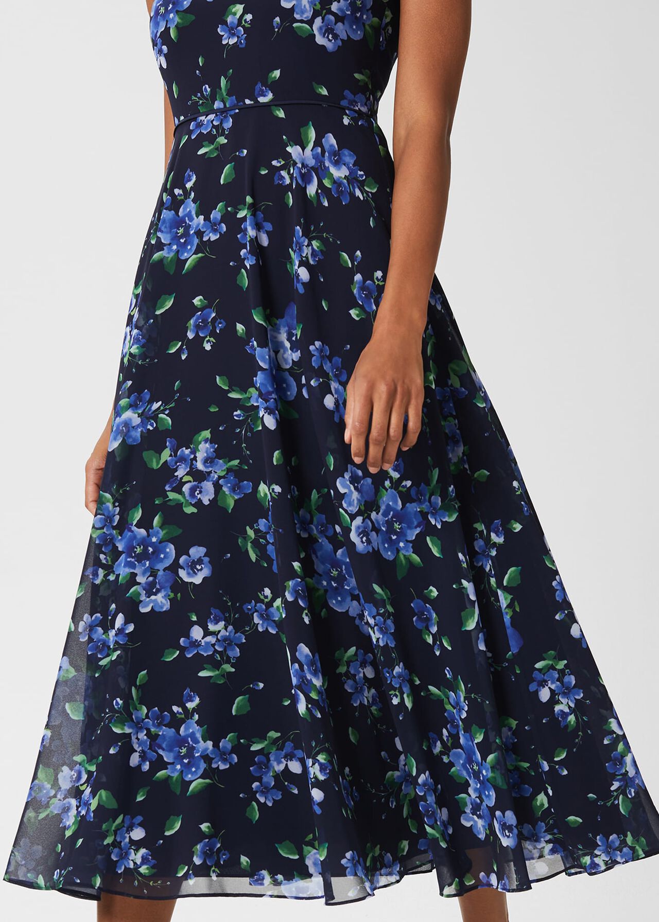 Carly Floral Midi Dress, Navy Blue, hi-res