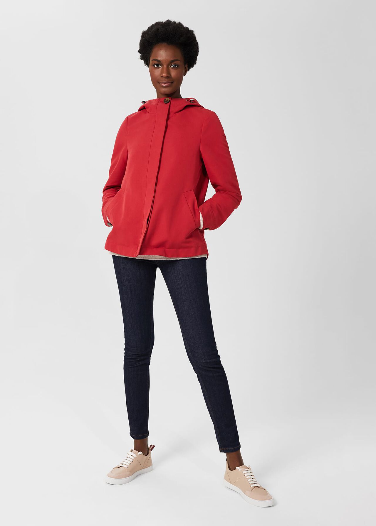 Ceira Water Resistant Coat With Hood, Red, hi-res