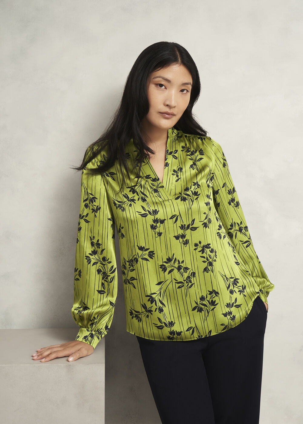 Fara Blouse, Green Navy, hi-res