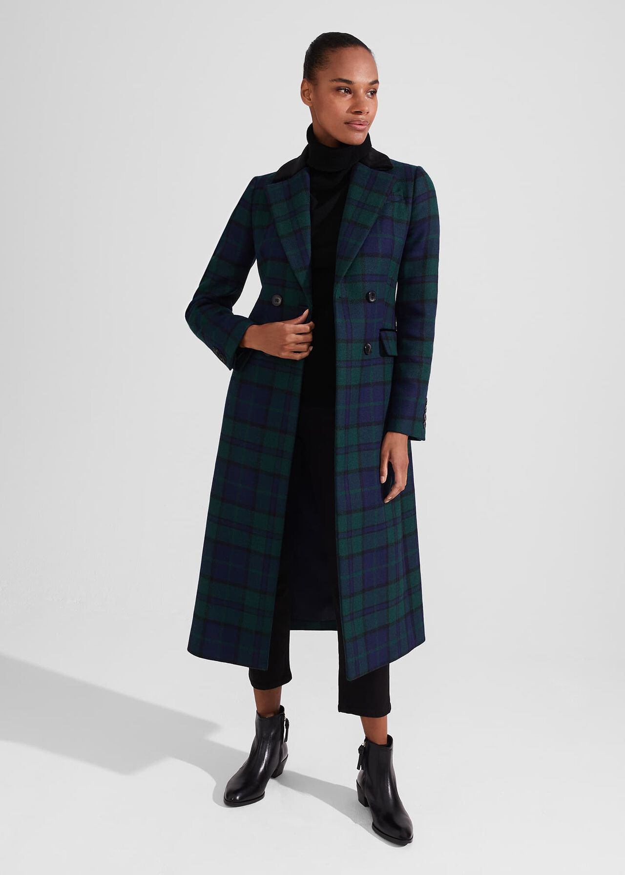 Patricia Wool Blend Coat, Green Black, hi-res