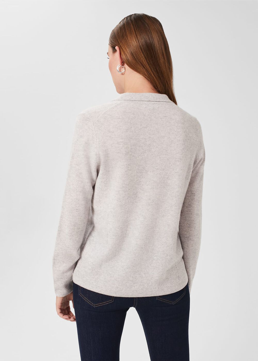 Cashmere Kayla Collared Jumper, Pale Grey Marl, hi-res