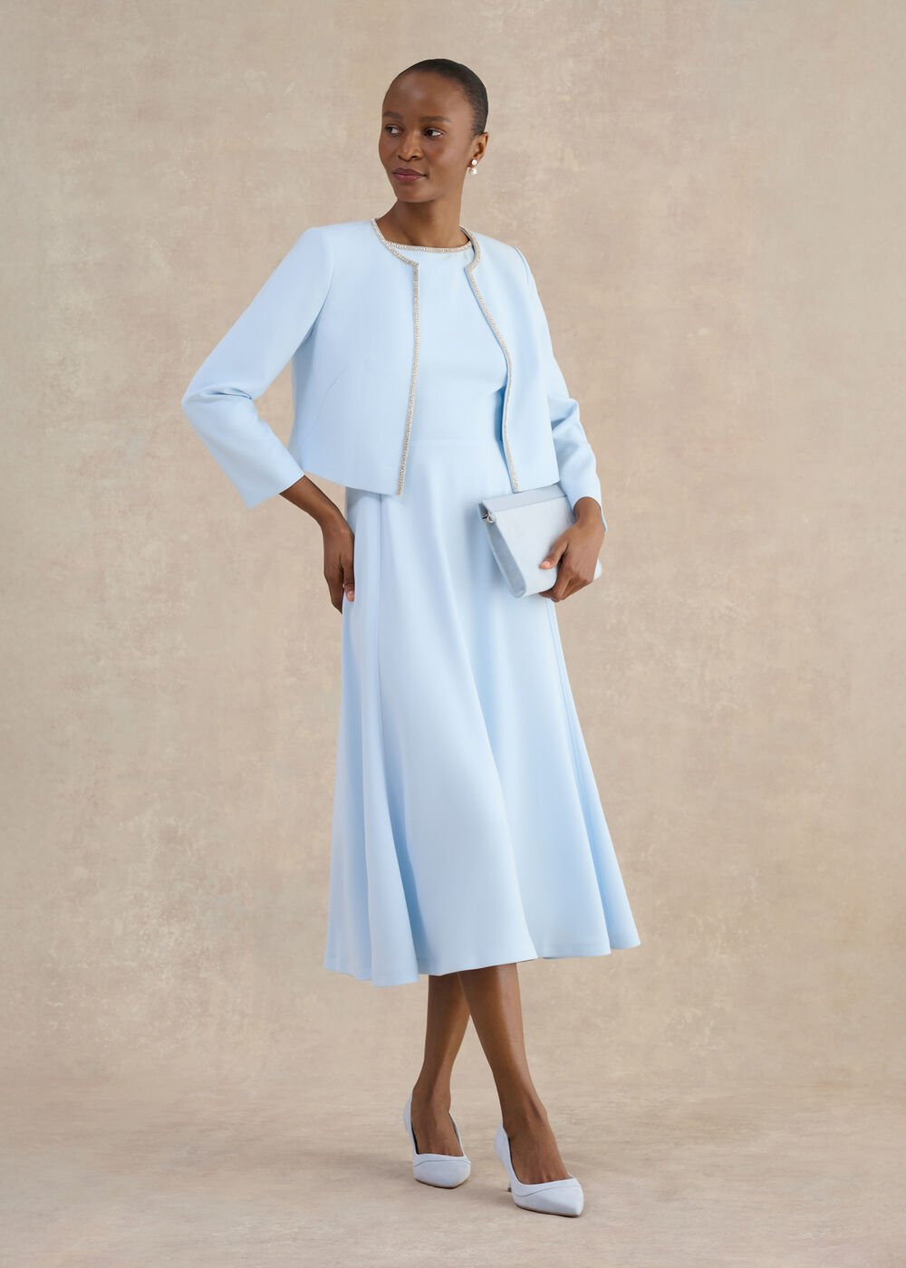 Beatrix Embellished Trimmed Dress, Pale Blue, hi-res