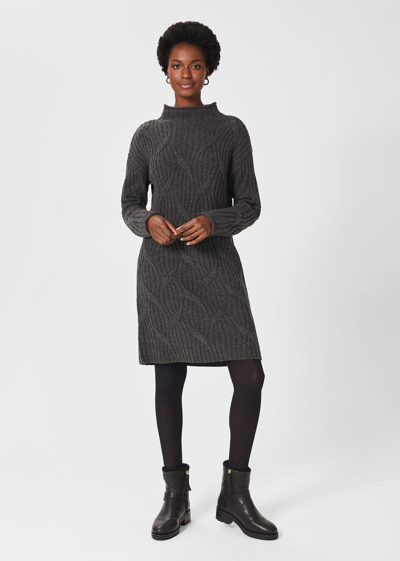 Malikah Knitted Dress, Charcoal Grey, hi-res