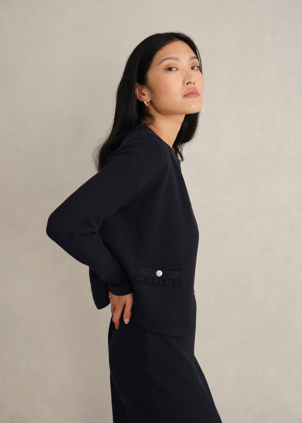 Petra Knitted Jacket, Hobbs Navy, hi-res
