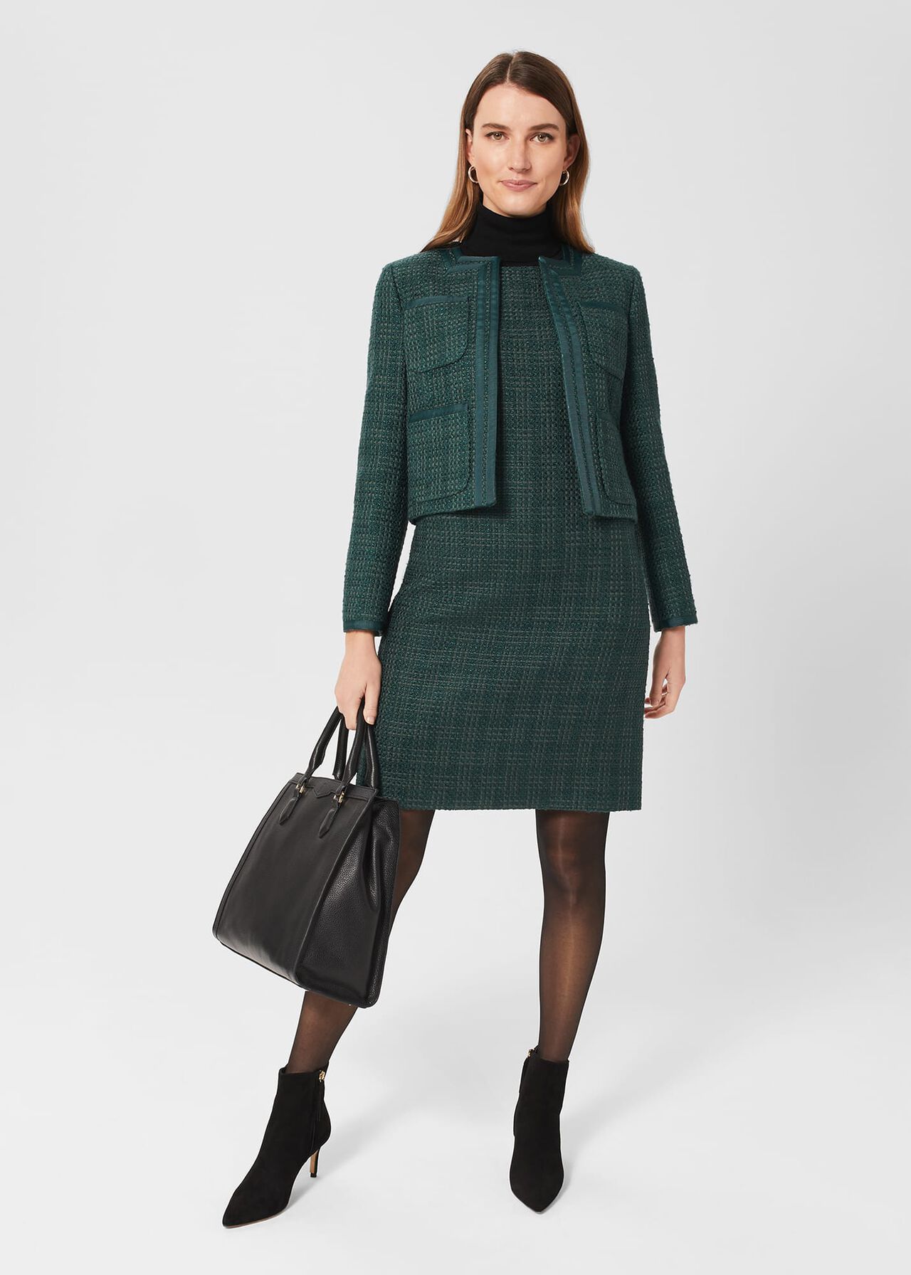 Estella Tweed Dress, Deep Pine Green, hi-res