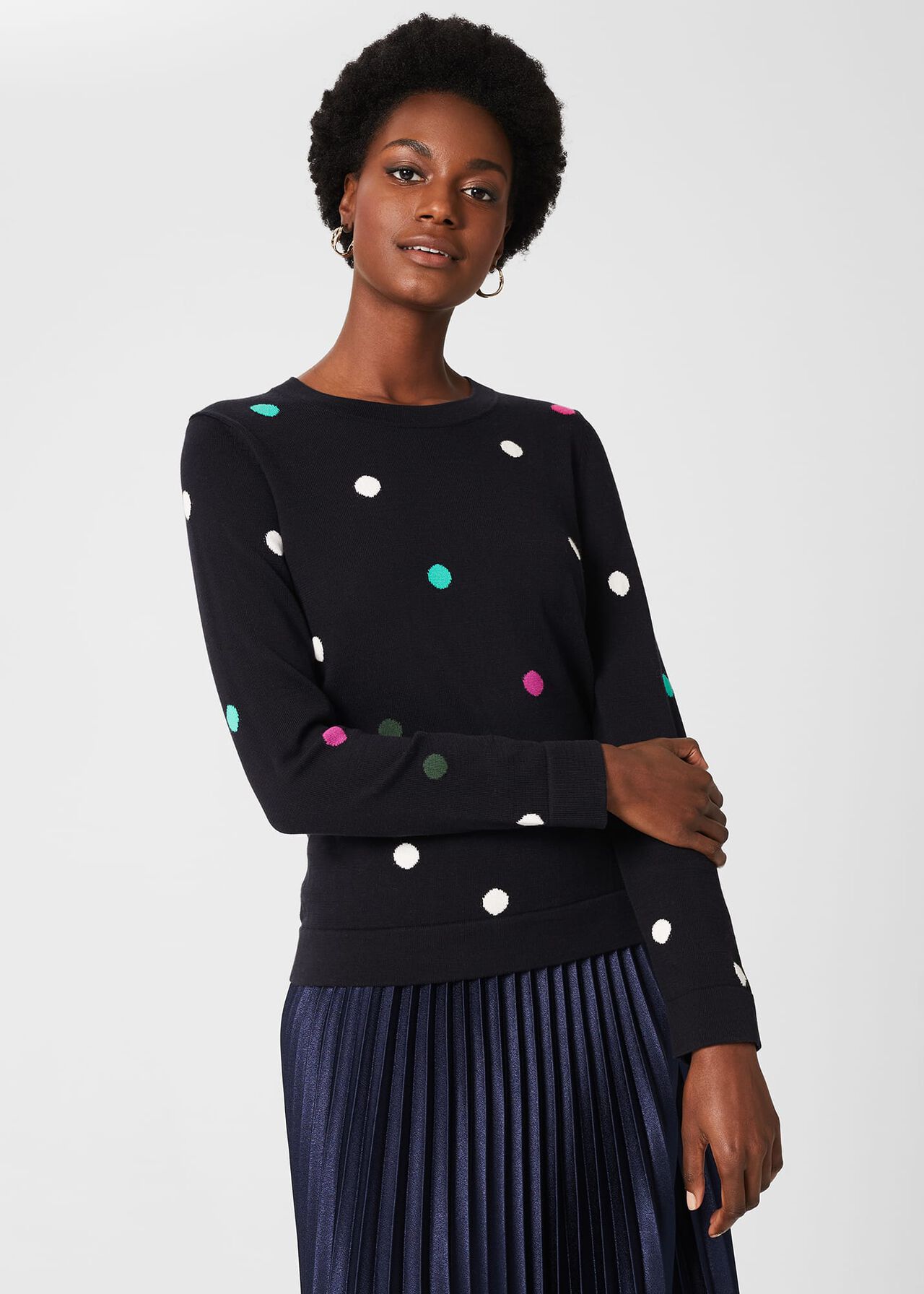 Amelia Cotton Spot Jumper, Navy Multi, hi-res