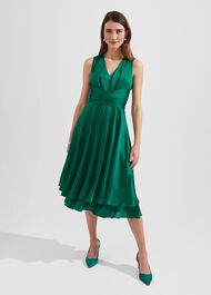 Viola Satin Fit And Flare Dress, Meadow Green, hi-res