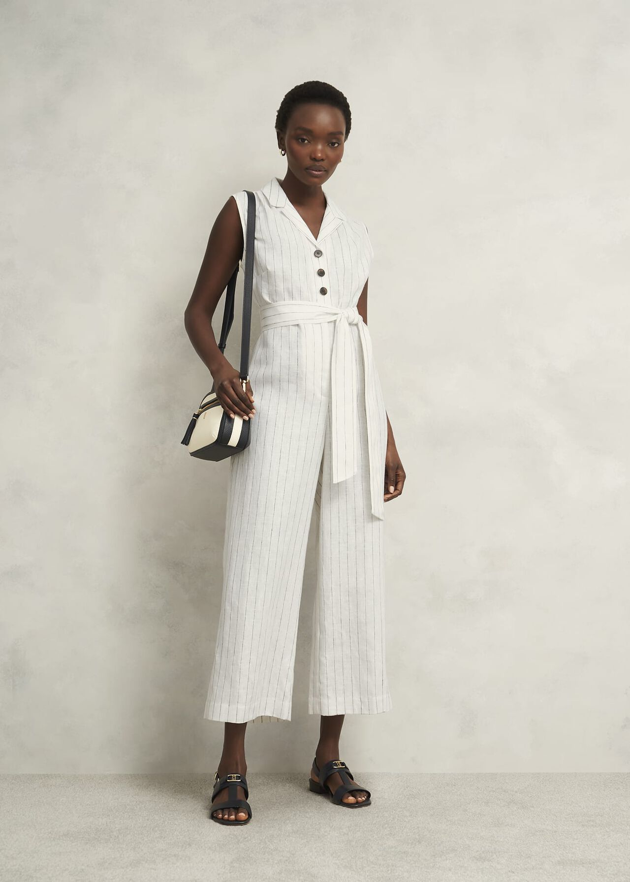 Destiny Linen Jumpsuit, Ivory Navy, hi-res