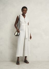 Destiny Linen Jumpsuit, Ivory Navy, hi-res